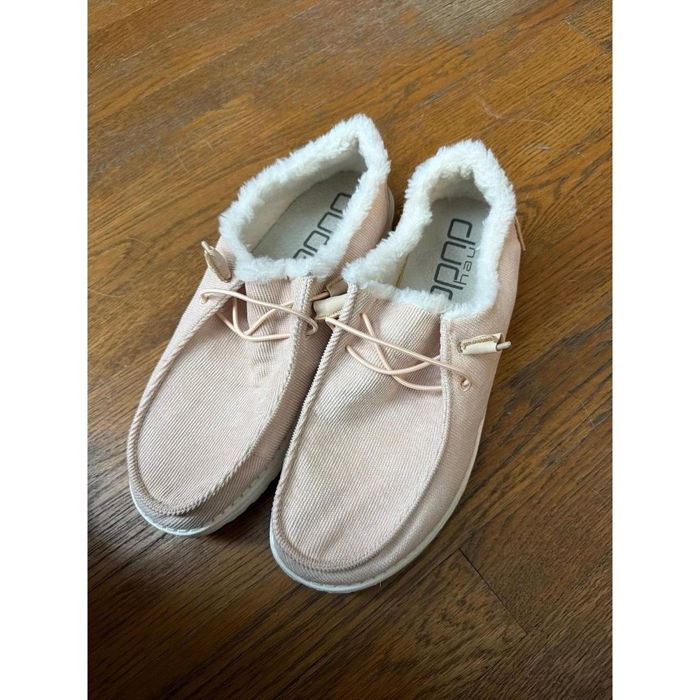 Hey Dude Women's Pink Corduroy Lined Slip-On Loafer shoe 10